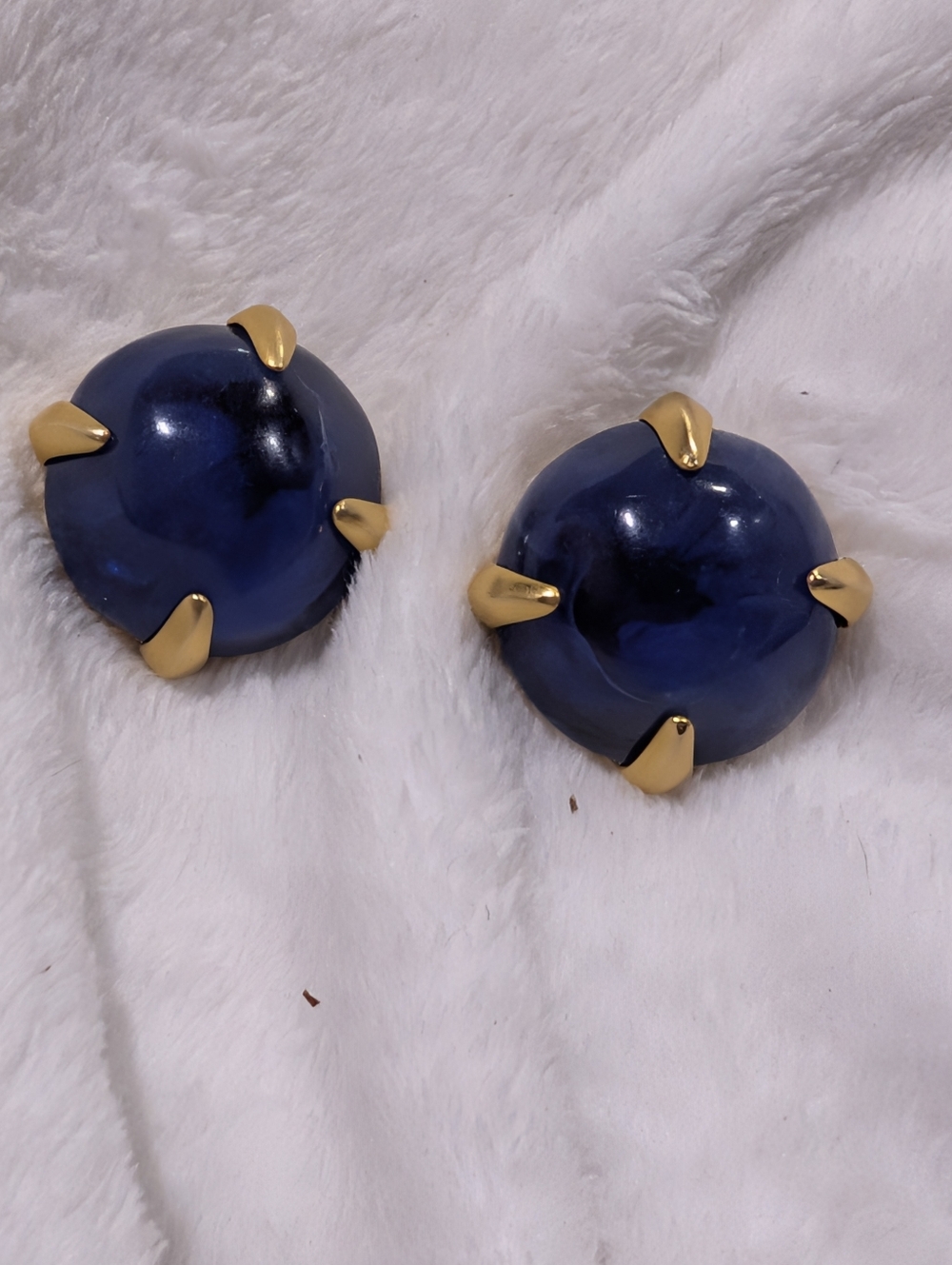 Vintage Givenchy Gold Tone Dark Blue Cabochon Clip On Earrings